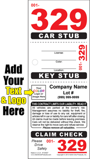 Stub ID 329 - 3 Part Custom Color Valet Ticket - Logo and Text