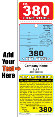 Color Stub 380 - 3 Part Custom Valet Ticket - Text Only