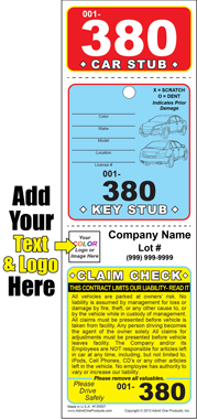 Color Stub 380 - 3 Part Custom Valet Ticket - Logo and Text