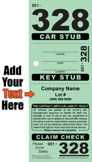 Stub ID 328 - 3 Part Custom Valet Ticket - Text Only