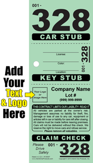 Stub ID 328 - 3 Part Custom Valet Ticket - Logo and Text