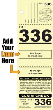 Vehicle Front 336 - 3 Part Custom Valet Ticket - Logo Only