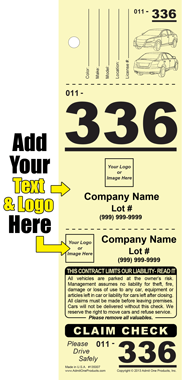 Vehicle Front 336 - 3 Part Custom Valet Ticket - Logo and Text