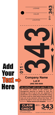 Diamond 343 - Jumbo Number 3 Part Custom Valet Ticket -Text Only