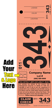 Diamond 343 - Jumbo Number 3 Part Valet Ticket - Logo and Text