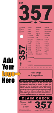 Diamond 357 - Vehicle List 3 Part Custom Valet Ticket -Logo Only