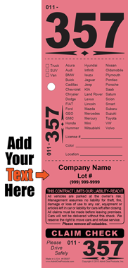 Diamond 357 - Vehicle List 3 Part Custom Valet Ticket -Text Only