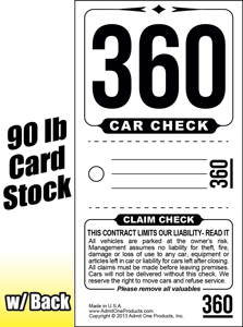 3 Part Large Number Valet Tickets