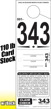 Diamond HT-343 - Jumbo Number 3 Part Valet Hang Tags