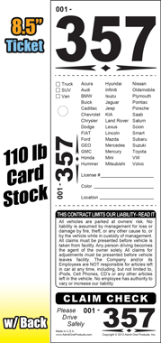 Diamond 357 - Vehicle List 3 Part Valet Tickets