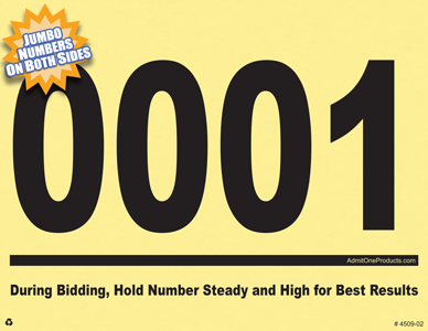 Jumbo Numbered Auction Bid Cards - 4 Digits