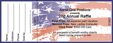 American Flag Full Color Raffle Ticket with Text