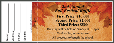 Autumn Leave Above Full Color Raffle Ticket with Text
