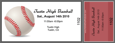 Baseball Full Color Ticket with Text