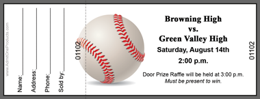 Baseball Full Color Raffle Ticket with Text