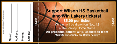 Basketball Full Color Raffle Ticket with Text