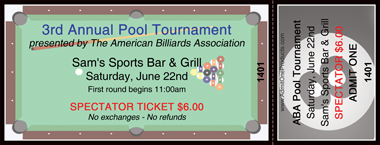 Billiard Table Full Color Ticket