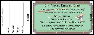 Billiard Table Full Color Raffle Ticket