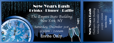 New Year&#039;s Blue Clock Full Color Ticket