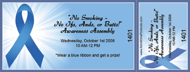 Blue Ribbon Awareness Full Color Ticket with Text