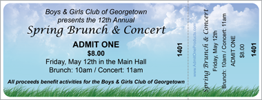 Blue Sky and Grass Medium Full Color Ticket with Text