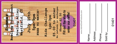 Bowling Alley Full Color Raffle Ticket