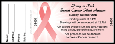 Breast Cancer Pink Ribbon Full Color Raffle Ticket with Text
