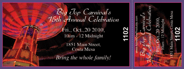Carnival Swing Ride Full Color Ticket with Text