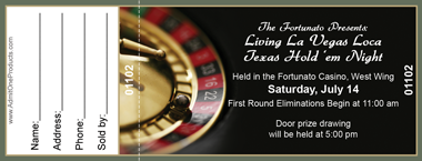 Casino Roulette Full Color Raffle Ticket with Text