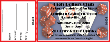 Casino Games Full Color Raffle Ticket