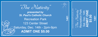 Christmas Angel &amp; Manger Medium Full Color Ticket with Text