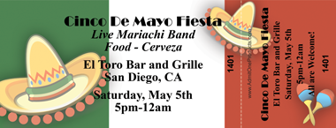 Cinco de Mayo Flag Full Color Ticket