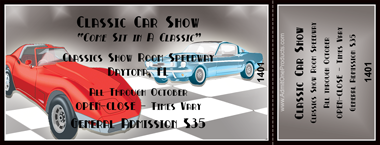 Classic Car Showroom Full Color Ticket