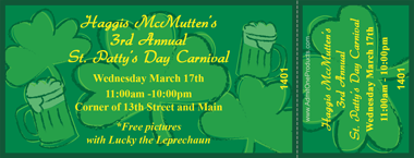 St. Patrick&#039;s Day Clovers and Mugs Full Color Ticket