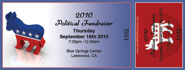 Democratic Party Donkey Full Color Ticket with Text