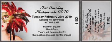 Mardi Gras Feathers Full Color Ticket with Text