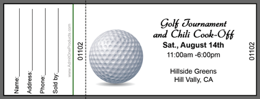 Golf Ball Full Color Raffle Ticket with Text