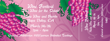 Wine Festival Grapevine Purple Full Color Ticket
