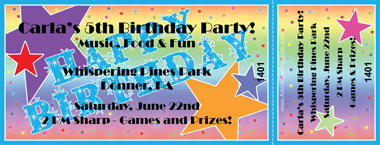 Happy Birthday Words Full Color Ticket