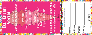 Ice Cream Cone Full Color Raffle Ticket