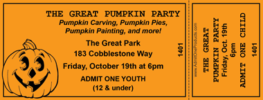 Jack O'Lantern 2 Medium Full Color Ticket with Text