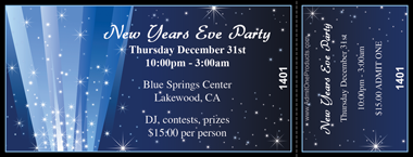 New Year&#039;s Light Burst Medium Full Color Ticket with Text
