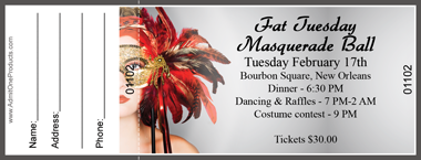 Mardi Gras Feathers Full Color Raffle Ticket with Text