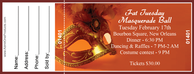 Mardi Gras Mask 1 Full Color Raffle Ticket with Text