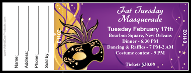 Mardi Gras Mask 2 Full Color Raffle Ticket with Text