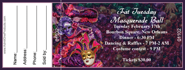 Mardi Gras Masquerade Full Color Raffle Ticket with Text