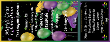 Mardi Gras Balloons Full Color Ticket
