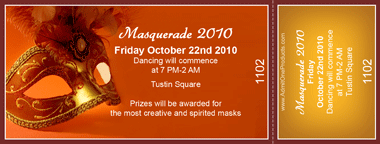 Mardi Gras Mask 1 Full Color Ticket with Text