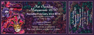 Mardi Gras Masquerade Full Color Ticket with Text