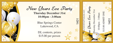 New Year&#039;s Party Balloons Medium Full Color Ticket with Text